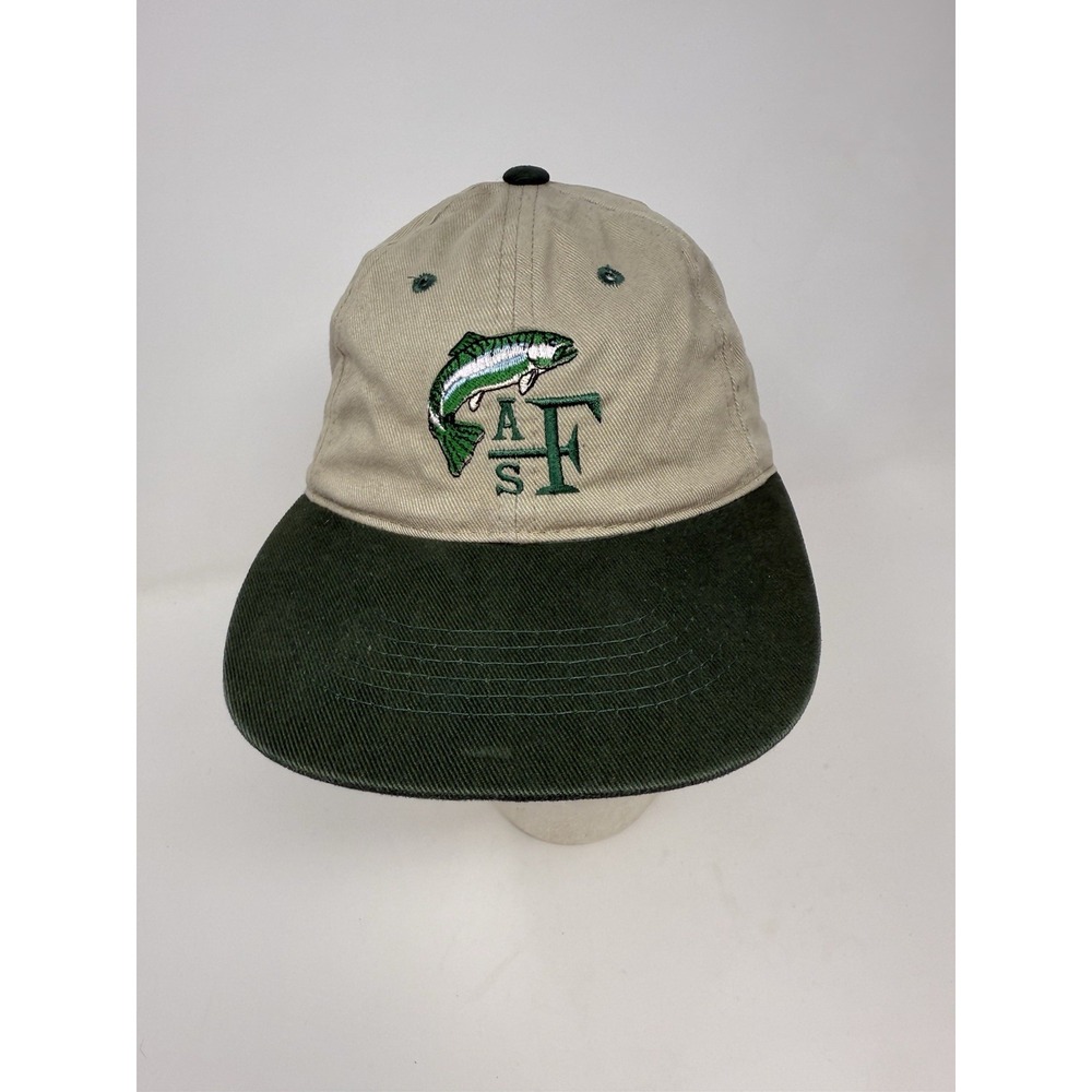 Vintage Sportsman Embroidered Trout Dad Hat Cap Strap Back 100% Cotton Khaki